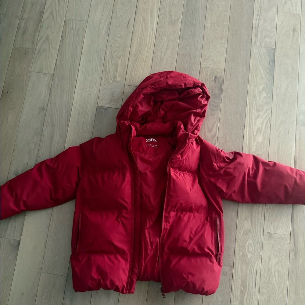 Zara Kids Bright Red Hooded Puffer Jacket